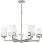 6 Light Brushed Nickel Chandelier with Hand Blown Satin Opal White Glass Shade-Lighting LumensChandeliers