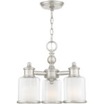 3 Light Brushed Nickel Mini Chandelier/Ceiling Light fixture with Clear Glass & Satin Opal White Glass Shade-Lighting LumensChandeliers