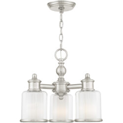 3 Light Brushed Nickel Mini Chandelier/Ceiling Light fixture with Clear Glass & Satin Opal White Glass Shade-Lighting LumensChandeliers