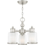 3 Light Brushed Nickel Mini Chandelier/Ceiling Light fixture with Clear Glass & Satin Opal White Glass Shade-Lighting LumensChandeliers