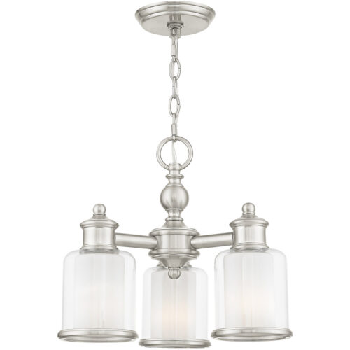 3 Light Brushed Nickel Mini Chandelier/Ceiling Light fixture with Clear Glass & Satin Opal White Glass Shade-Lighting LumensChandeliers