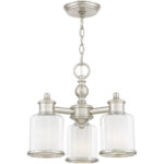 3 Light Brushed Nickel Mini Chandelier/Ceiling Light fixture with Clear Glass & Satin Opal White Glass Shade-Lighting LumensChandeliers