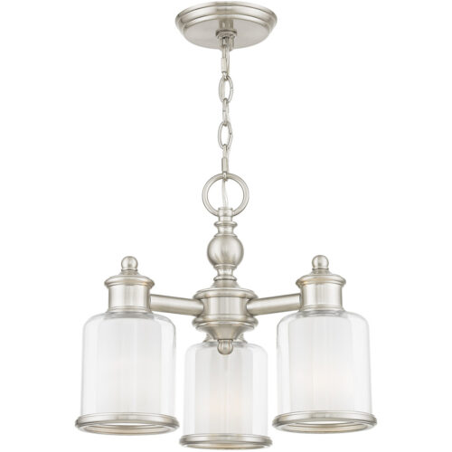 3 Light Brushed Nickel Mini Chandelier/Ceiling Light fixture with Clear Glass & Satin Opal White Glass Shade-Lighting LumensChandeliers