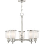 5 Light Polished Nickel Chandelier with Clear Glass & Satin Opal White Glass Shade-Lighting LumensChandeliers