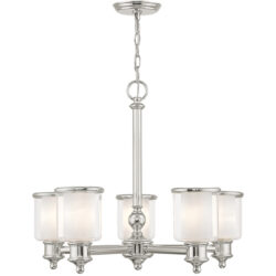 5 Light Polished Nickel Chandelier with Clear Glass & Satin Opal White Glass Shade-Lighting LumensChandeliers