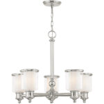 5 Light Polished Nickel Chandelier with Clear Glass & Satin Opal White Glass Shade-Lighting LumensChandeliers