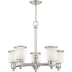 5 Light Polished Nickel Chandelier with Clear Glass & Satin Opal White Glass Shade-Lighting LumensChandeliers