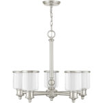 5 Light Brushed Nickel Chandelier with Clear Glass & Satin Opal White Glass Shade-Lighting LumensChandeliers