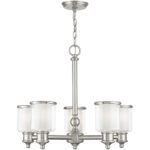 5 Light Brushed Nickel Chandelier with Clear Glass & Satin Opal White Glass Shade-Lighting LumensChandeliers