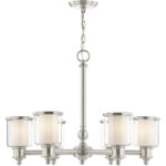 6 Light Brushed Nickel Chandelier with Clear Glass & Satin Opal White Glass Shade-Lighting LumensChandeliers