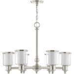 6 Light Brushed Nickel Chandelier with Clear Glass & Satin Opal White Glass Shade-Lighting LumensChandeliers