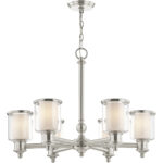 6 Light Brushed Nickel Chandelier with Clear Glass & Satin Opal White Glass Shade-Lighting LumensChandeliers