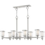 20 inch 8 Light Brushed Nickel Linear Chandelier with Clear Glass & Satin Opal White Glass Shade-Lighting LumensChandeliers