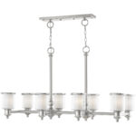 20 inch 8 Light Brushed Nickel Linear Chandelier with Clear Glass & Satin Opal White Glass Shade-Lighting LumensChandeliers