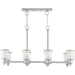 20 inch 8 Light Brushed Nickel Linear Chandelier with Clear Glass & Satin Opal White Glass Shade-Lighting LumensChandeliers