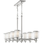 20 inch 8 Light Brushed Nickel Linear Chandelier with Clear Glass & Satin Opal White Glass Shade-Lighting LumensChandeliers