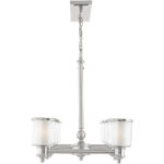 20 inch 8 Light Brushed Nickel Linear Chandelier with Clear Glass & Satin Opal White Glass Shade-Lighting LumensChandeliers