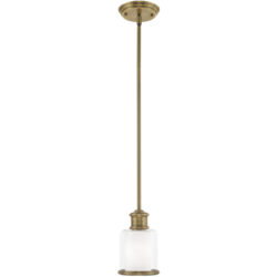 1 Light Antique Brass Mini Pendant with Hand Blown Clear & Opal White Glass Shade-Lighting LumensPendant Lights