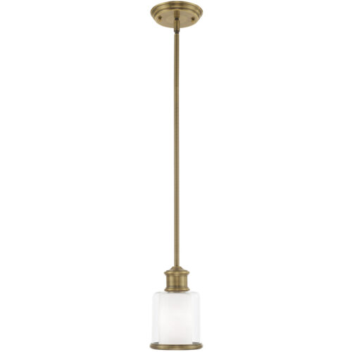 1 Light Antique Brass Mini Pendant with Hand Blown Clear & Opal White Glass Shade-Lighting LumensPendant Lights