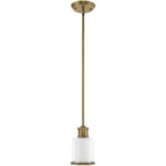 1 Light Antique Brass Mini Pendant with Hand Blown Clear & Opal White Glass Shade-Lighting LumensPendant Lights