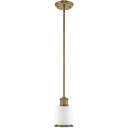 1 Light Antique Brass Mini Pendant with Hand Blown Clear & Opal White Glass Shade-Lighting LumensPendant Lights