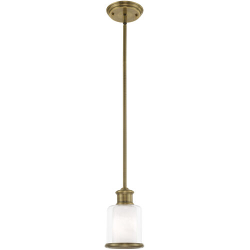 1 Light Antique Brass Mini Pendant with Hand Blown Clear & Opal White Glass Shade-Lighting LumensPendant Lights