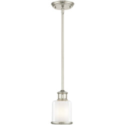 1 Light Polished Nickel Mini Pendant with Hand Blown Clear & Opal White Glass Shade-Lighting LumensPendant Lights