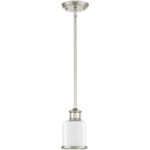 1 Light Polished Nickel Mini Pendant with Hand Blown Clear & Opal White Glass Shade-Lighting LumensPendant Lights