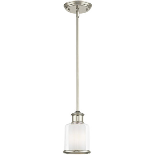 1 Light Polished Nickel Mini Pendant with Hand Blown Clear & Opal White Glass Shade-Lighting LumensPendant Lights