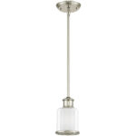 1 Light Polished Nickel Mini Pendant with Hand Blown Clear & Opal White Glass Shade-Lighting LumensPendant Lights