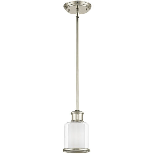 1 Light Polished Nickel Mini Pendant with Hand Blown Clear & Opal White Glass Shade-Lighting LumensPendant Lights