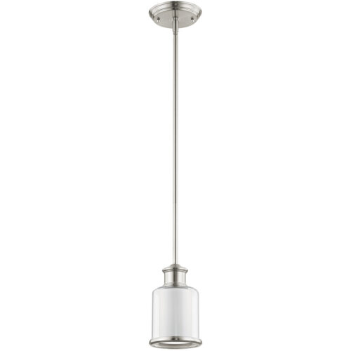 1 Light Brushed Nickel Mini Pendant with Hand Blown Clear & Opal White Glass Shade-Lighting LumensPendant Lights