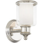 5.5 inch 1 Light Polished Nickel Wall Sconce with Hand Blown Outside Clear Glass & Inside Satin Opal White Glass Shade-Lighting LumensWall Sconces