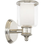 5.5 inch 1 Light Polished Nickel Wall Sconce with Hand Blown Outside Clear Glass & Inside Satin Opal White Glass Shade-Lighting LumensWall Sconces