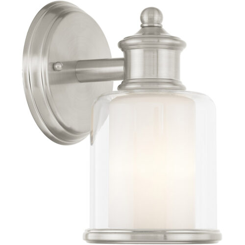 5.5 inch 1 Light Brushed Nickel Wall Sconce with Hand Blown Outside Clear Glass & Inside Satin Opal White Glass Shade-Lighting LumensWall Sconces