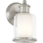 5.5 inch 1 Light Brushed Nickel Wall Sconce with Hand Blown Outside Clear Glass & Inside Satin Opal White Glass Shade-Lighting LumensWall Sconces