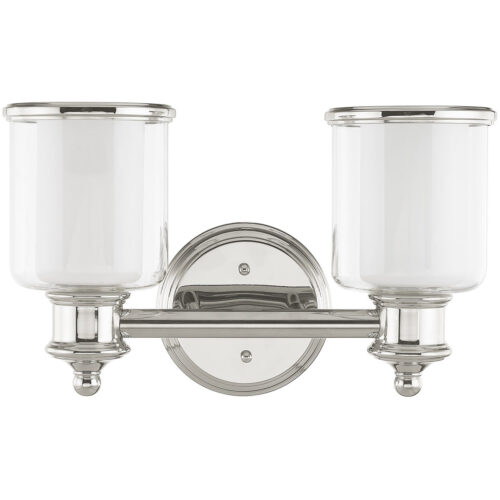 14.5 inch 2 Light Polished Nickel Bathroom Vanity light fixture with Hand Crafted Clear Glass Shade-Lighting LumensBath/Vanity