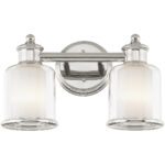 14.5 inch 2 Light Polished Nickel Bathroom Vanity light fixture with Hand Crafted Clear Glass Shade-Lighting LumensBath/Vanity