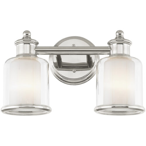 14.5 inch 2 Light Polished Nickel Bathroom Vanity light fixture with Hand Crafted Clear Glass Shade-Lighting LumensBath/Vanity