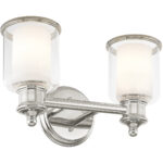 14.5 inch 2 Light Polished Nickel Bathroom Vanity light fixture with Hand Crafted Clear Glass Shade-Lighting LumensBath/Vanity