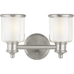 14.5 inch 2 Light Brushed Nickel Bathroom Vanity light fixture with Hand Crafted Clear Glass Shade-Lighting LumensBath/Vanity