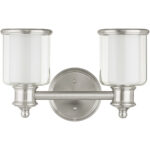 14.5 inch 2 Light Brushed Nickel Bathroom Vanity light fixture with Hand Crafted Clear Glass Shade-Lighting LumensBath/Vanity