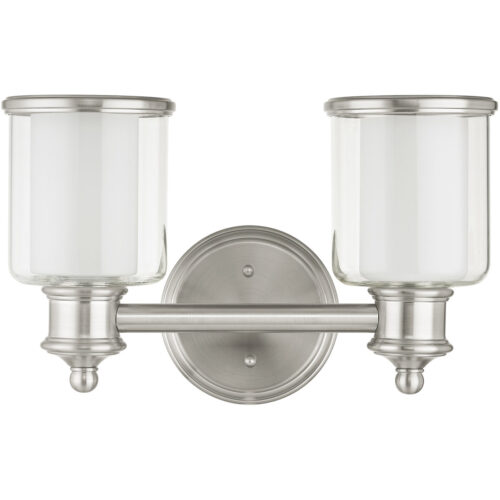 14.5 inch 2 Light Brushed Nickel Bathroom Vanity light fixture with Hand Crafted Clear Glass Shade-Lighting LumensBath/Vanity