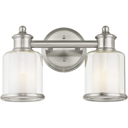 14.5 inch 2 Light Brushed Nickel Bathroom Vanity light fixture with Hand Crafted Clear Glass Shade-Lighting LumensBath/Vanity