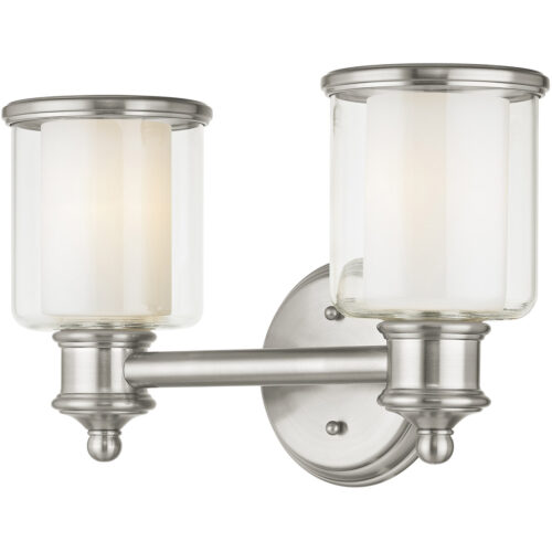 14.5 inch 2 Light Brushed Nickel Bathroom Vanity light fixture with Hand Crafted Clear Glass Shade-Lighting LumensBath/Vanity