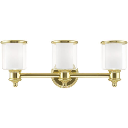 23.5 inch 3 Light Polished Brass Bathroom Vanity light fixture with Hand Crafted Clear Glass Shade-Lighting LumensBath/Vanity