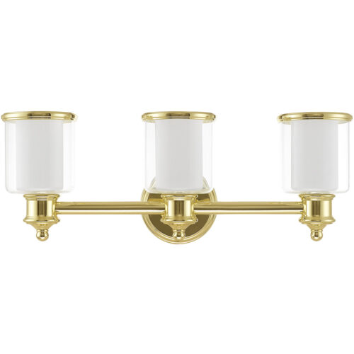 23.5 inch 3 Light Polished Brass Bathroom Vanity light fixture with Hand Crafted Clear Glass Shade-Lighting LumensBath/Vanity