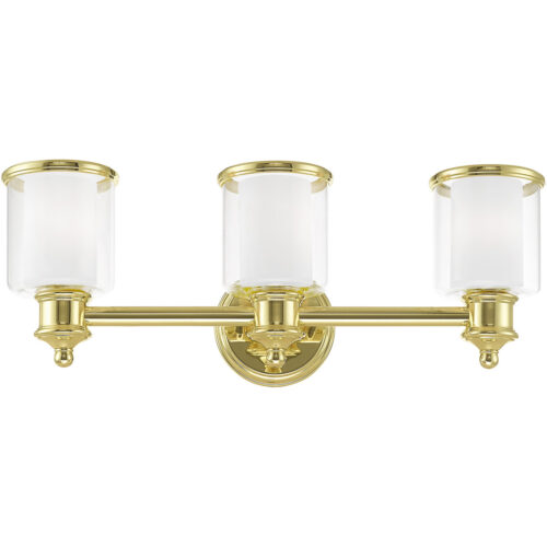 23.5 inch 3 Light Polished Brass Bathroom Vanity light fixture with Hand Crafted Clear Glass Shade-Lighting LumensBath/Vanity