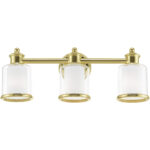 23.5 inch 3 Light Polished Brass Bathroom Vanity light fixture with Hand Crafted Clear Glass Shade-Lighting LumensBath/Vanity