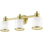 23.5 inch 3 Light Polished Brass Bathroom Vanity light fixture with Hand Crafted Clear Glass Shade-Lighting LumensBath/Vanity